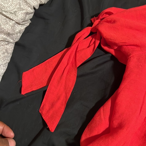 Red off the shoulder blouse with 3/4 sleeves. - Picture 2 of 3